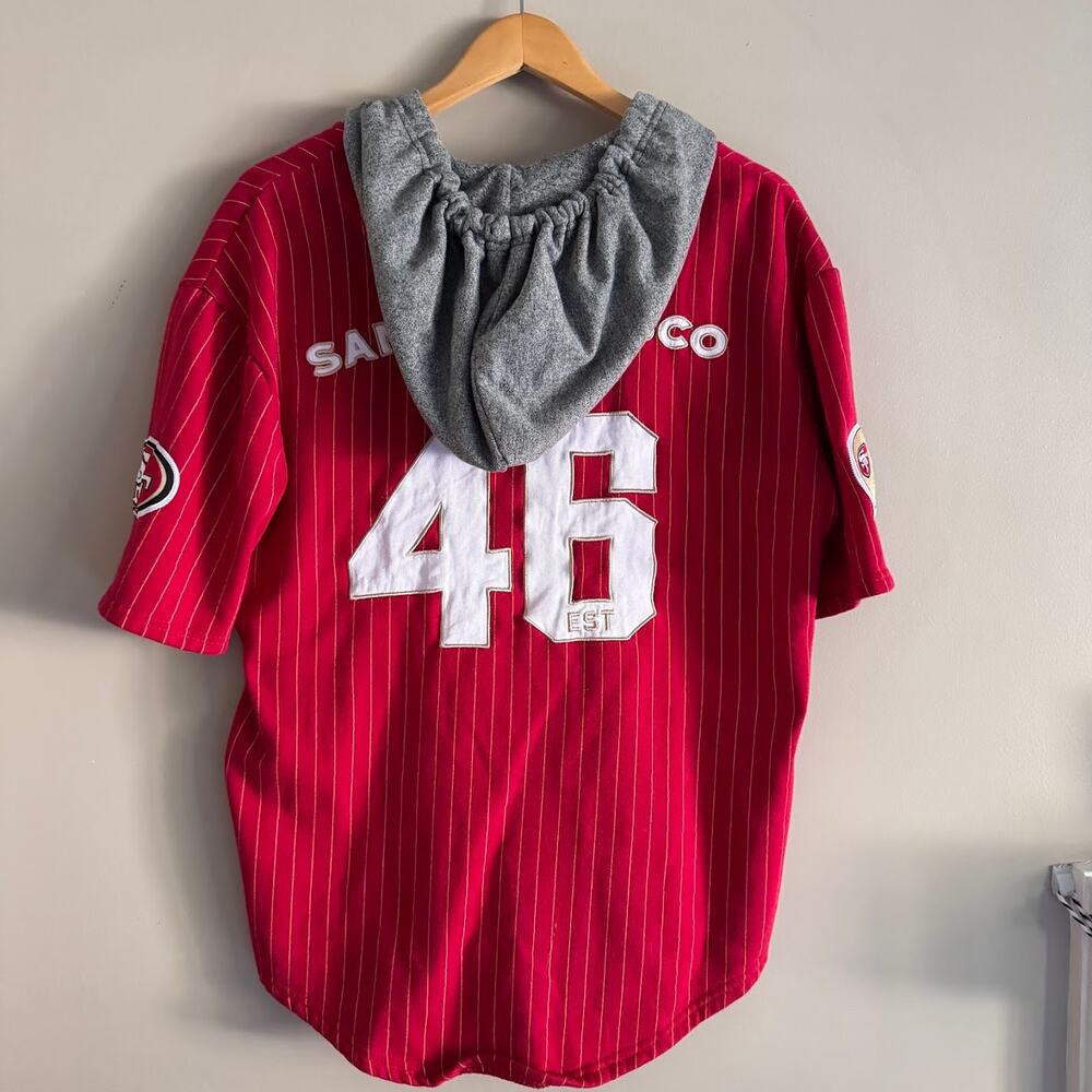 NFL San Francisco 49ers Short Sleeve Vintage Style Jersey Sweatshirt Hood Medium - Picture 7 of 7